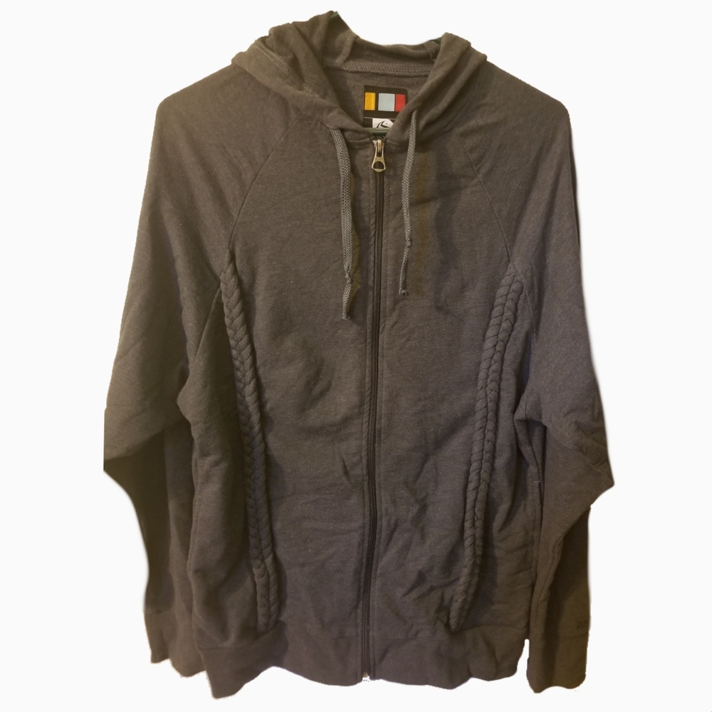 Rusty medium grey ruffle zip fall Hoodie pocket